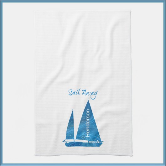 ブルーかわいらし帆船航海の キッチンタオル