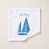 ブルーかわいらし帆船航海の バスタオルセット (ウォッシュタオル)