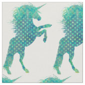 ブルーかわいらし水玉模様ユニコーン ファブリック (クローズアップ)
