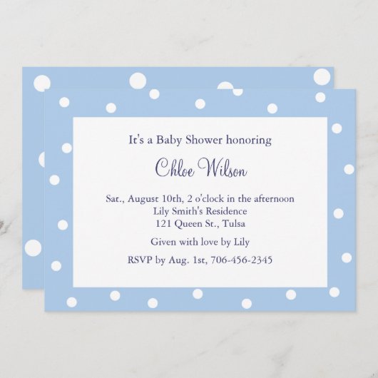 ブルーかわいらし水玉模様 招待状 (正面/裏面)