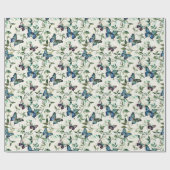 ブルーかわいらし蝶ブライダルシャワー ラッピングペーパー (フラット)