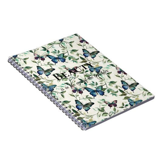 ブルーかわいらし蝶美しい引用文 ノートブック (右側)