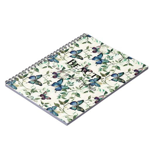 ブルーかわいらし蝶美しい引用文 ノートブック (左側)