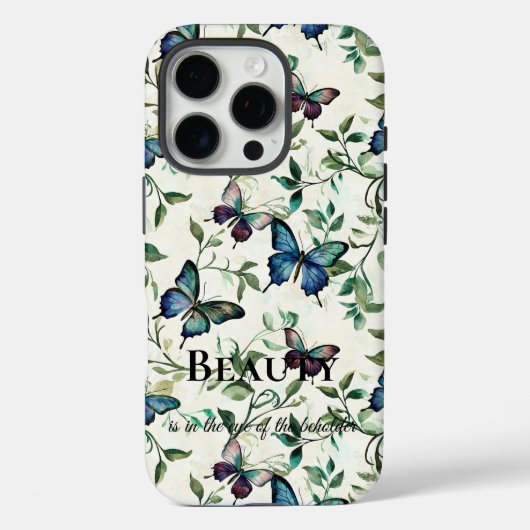 ブルーかわいらし蝶美しい引用文 Case-Mate iPhoneケース (裏面)