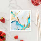 ブルーかわいらし金ゴールドホワイトマーブルデザイン スタンダードカクテルナプキン (インサイチュ)