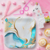 ブルーかわいらし金ゴールドホワイトマーブルデザイン ペーパープレート (パーティー)