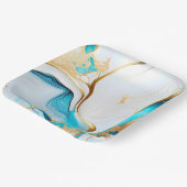 ブルーかわいらし金ゴールドホワイトマーブルデザイン ペーパープレート (傾斜あり)