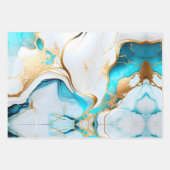 ブルーかわいらし金ゴールドホワイトマーブルデザイン ラッピングペーパーシート (正面)