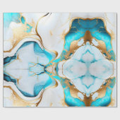 ブルーかわいらし金ゴールドホワイトマーブルデザイン ラッピングペーパー (フラット)