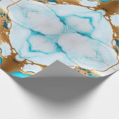 ブルーかわいらし金ゴールドホワイトマーブルデザイン ラッピングペーパー (角)