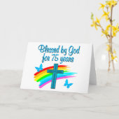 ブルーかわいらし75th誕生日クリスチャンデザイン カード (黄色い花)