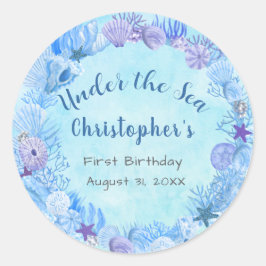 ブルーかわいらし・アンダーザシー・ボーイ誕生日 ラウンドシール