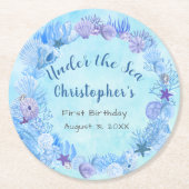 ブルーかわいらし・アンダーザシー・ボーイ誕生日 ラウンドペーパーコースター (正面)