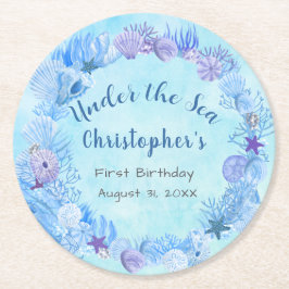 ブルーかわいらし・アンダーザシー・ボーイ誕生日 ラウンドペーパーコースター