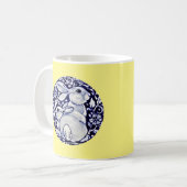 ブルーかわいらし&イエローバニーラビットセラミックアート コーヒーマグカップ (正面左)