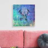 ブルーかわいらし&ティール(緑がかった色)パステルフェザードリームキャッチャー キャンバスプリント (インサイチュ (リビング))