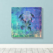 ブルーかわいらし&ティール(緑がかった色)パステルフェザードリームキャッチャー キャンバスプリント (インサイチュ (ウッドフロア))