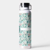 ブルーかわいらし&ピンクパステルフォークアートフラワーズ ウォーターボトル (背面)