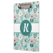 ブルーかわいらし&ピンクパステルフォークアートフラワーズ クリップボード (左)