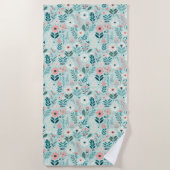 ブルーかわいらし&ピンクパステルフォークアートフラワーズ ビーチタオル (正面)