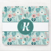 ブルーかわいらし&ピンクパステルフォークアートフラワーズ マウスパッド (正面)