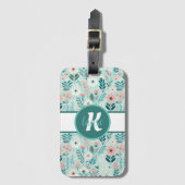 ブルーかわいらし&ピンクパステルフォークアートフラワーズ ラゲッジタグ (正面縦)