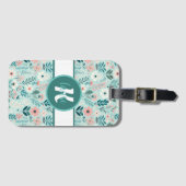 ブルーかわいらし&ピンクパステルフォークアートフラワーズ ラゲッジタグ (正面横)