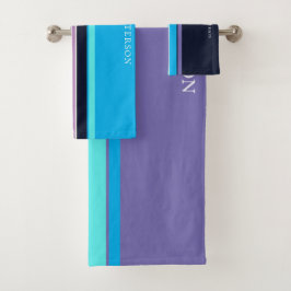 ブルーかわいらし&ペリウィンクルラインスタイルパーソナライズされた バスタオルセット