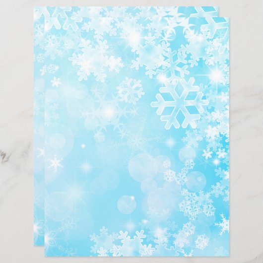 ブルーかわいらし&ホワイトスノーフレークスクラップブック紙 (正面/裏面)