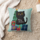 ブルーが可愛い猫のコーヒークリスマス クッション (ブランケット)