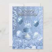 ブルーきらめくお誕生日ケーキ招待状 (正面)