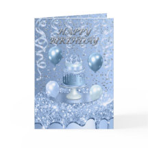 ブルーきらめくお誕生日ケーキ招待状