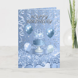 ブルーきらめくお誕生日ケーキ招待状 招待状