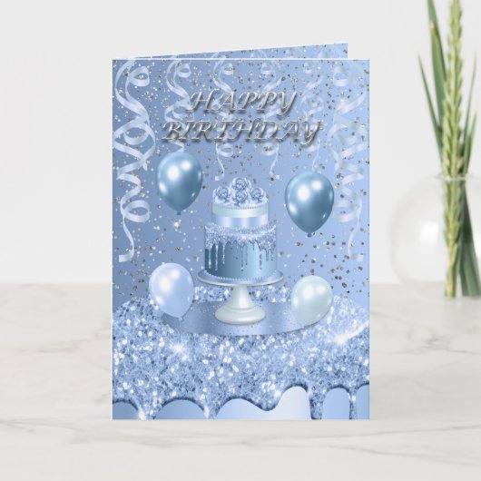 ブルーきらめくお誕生日ケーキ招待状 招待状 (正面)