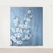 ブルーきらめくさくらんぼブロッサム タペストリー (正面)