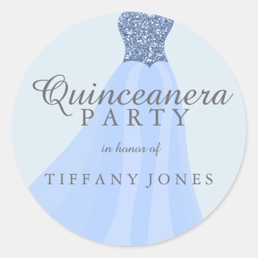 ブルーきらめくグリッターガウンキンセアニェラパーティー ラウンドシール (正面)