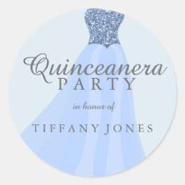 ブルーきらめくグリッターガウンキンセアニェラパーティー ラウンドシール