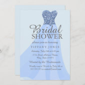 ブルーきらめくグリッタードレスブライダルシャワー招待状 招待状 (正面/裏面)