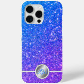 ブルーきらめくグリッターモノグラム電話ケース Case-Mate iPhoneケース (裏面)