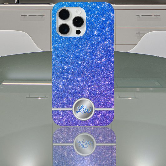 ブルーきらめくグリッターモノグラム電話ケース Case-Mate iPhoneケース