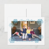 ブルーきらめくシックなスノーフレークホリデーフォト シーズンポストカード (正面/裏面)