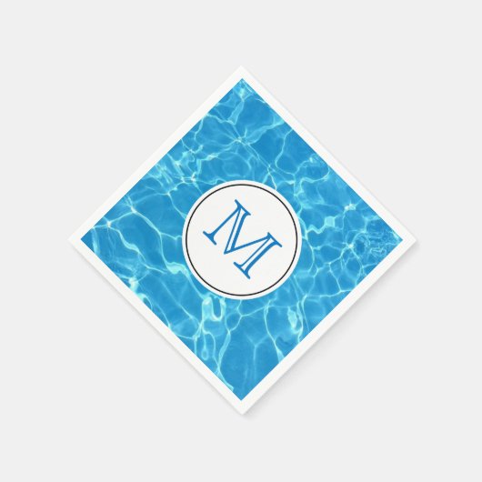ブルーきらめくスイミングプールウォーターモノグラム スタンダードカクテルナプキン (角)