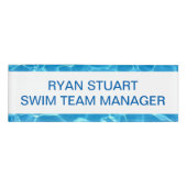ブルーきらめくスイミングプールブルーカスタマイズウォーター 名札 (正面)