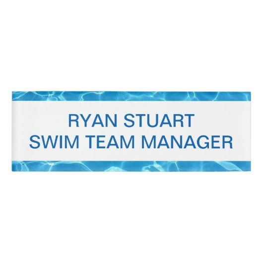 ブルーきらめくスイミングプールブルーカスタマイズウォーター 名札 (正面)