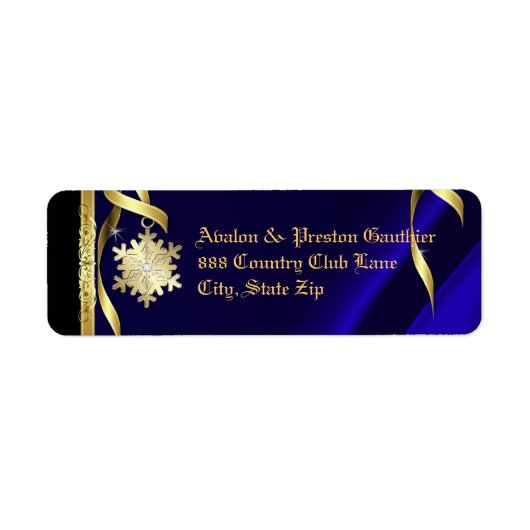 ブルーきらめくスノーフレーククリスマス住所 シール (正面)