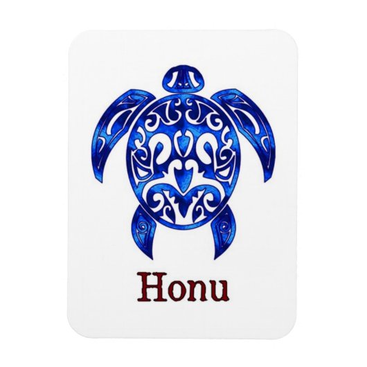 ブルーきらめくハワイアンシータートルオンホワイト マグネット (縦)