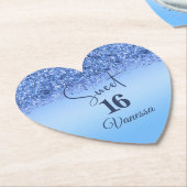 ブルーきらめくフェイクグリッタースウィート16パーティー ペーパーコースター (アングル)