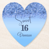 ブルーきらめくフェイクグリッタースウィート16パーティー ペーパーコースター (正面)