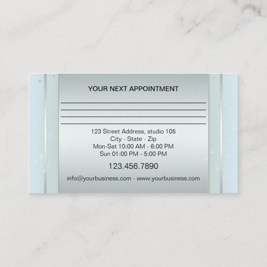 ブルーきらめく美しいアポイントメント名刺 予約カード (裏面)