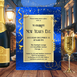 ブルーきらめく金ゴールド大晦日 招待状